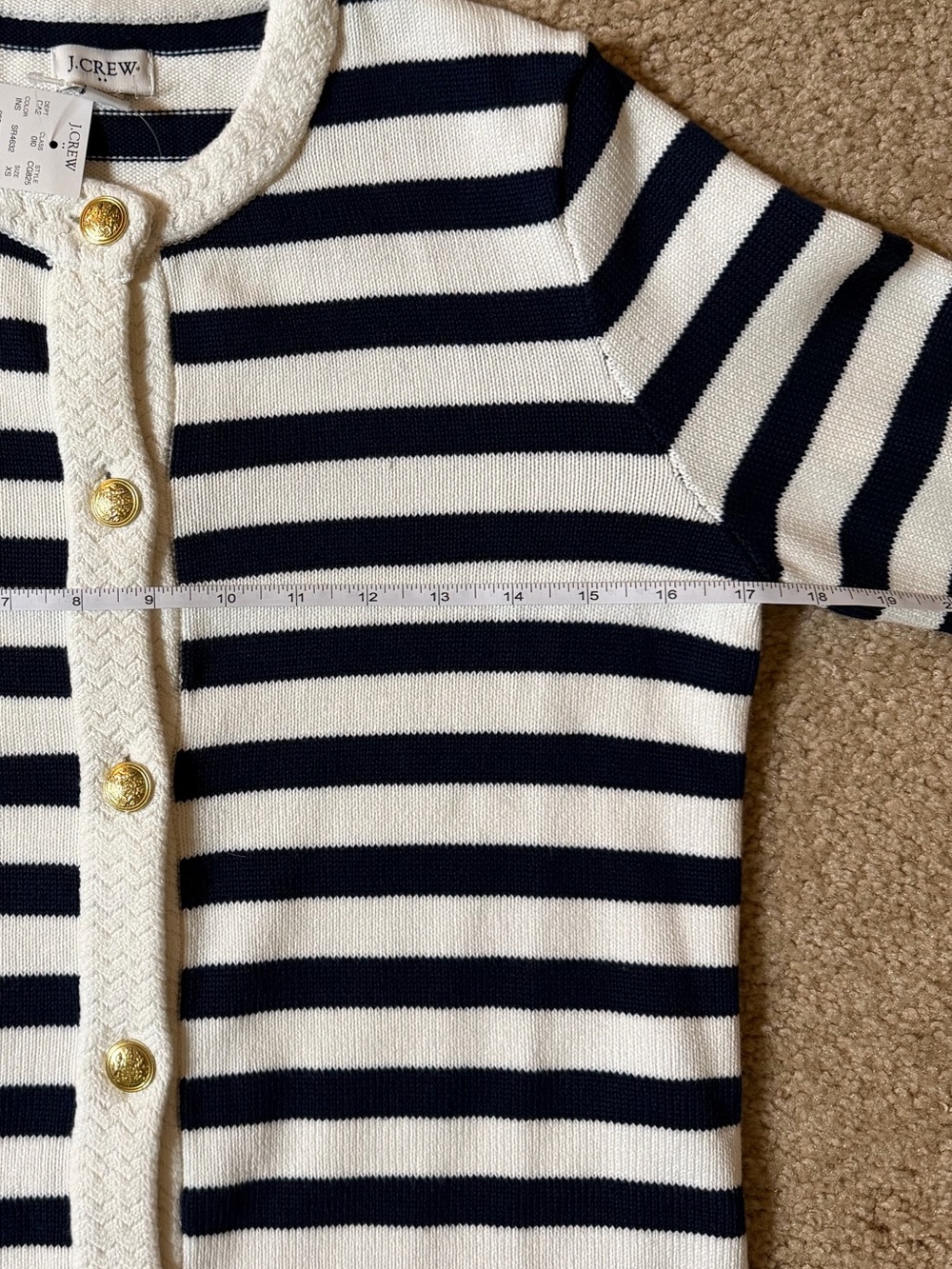 Factory J. Crew Navy and White Striped Button-Front Cardigan - Picture 6 of 10